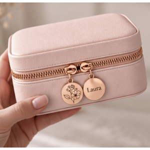 Schmucktasche Personalisierbar mit Geburtsblume, Namen, Schmuckschatulle Rosa Romantisch, Hochzeitsgeschenk, Brautjungfer Geschenkbox, Gift